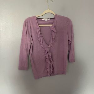 Boden ruffle front purple cardigan 10